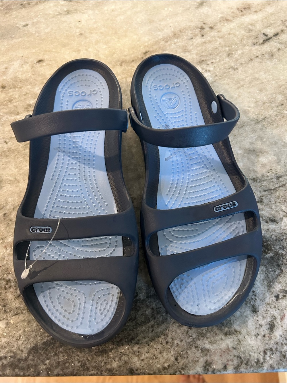 Crocs Navy and Light Blue Classic Strap Sandals size 10